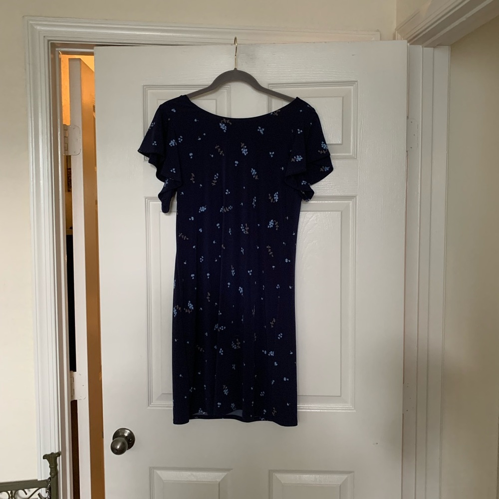 Short Navy floral flutter sleeve dress